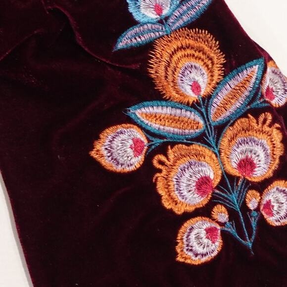 Cherry Cola Red BOHO Flower Embroidery Short Velour/Velvety Fall dress size L - Picture 4 of 8